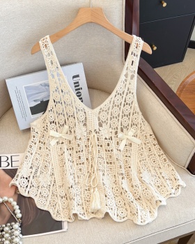 Crochet lace hollow bow vest