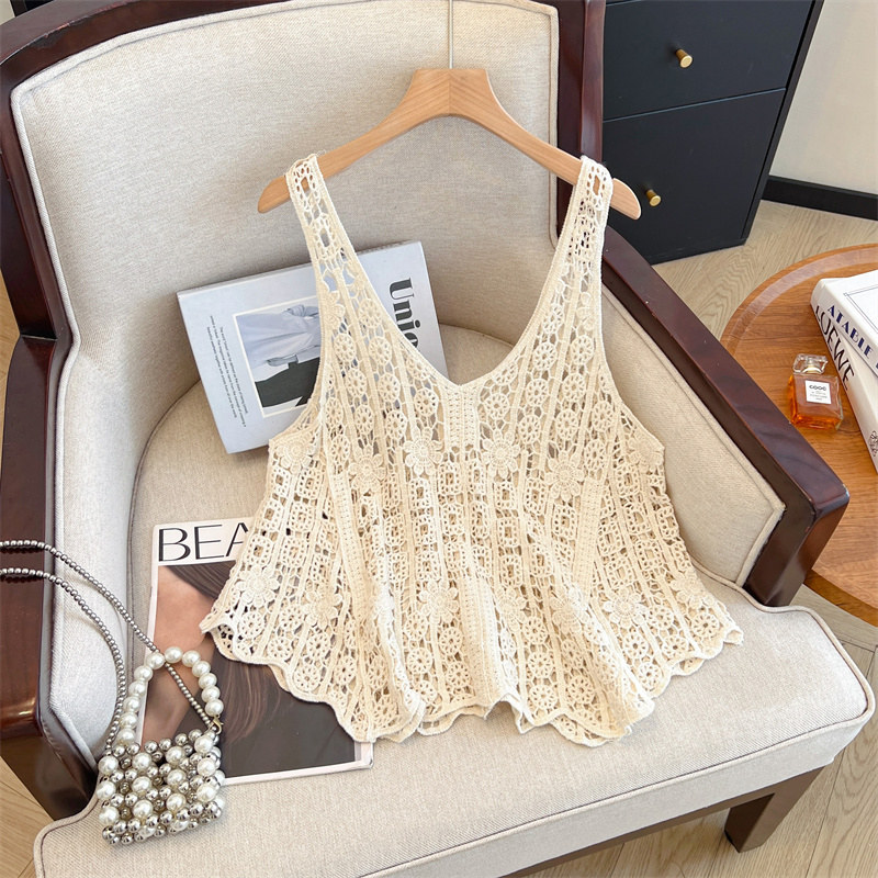 Crochet lace hollow bow vest