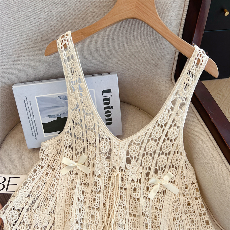 Crochet lace hollow bow vest