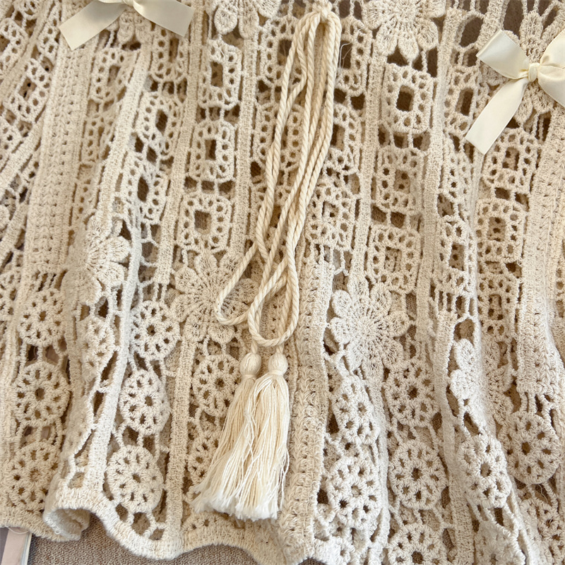 Crochet lace hollow bow vest