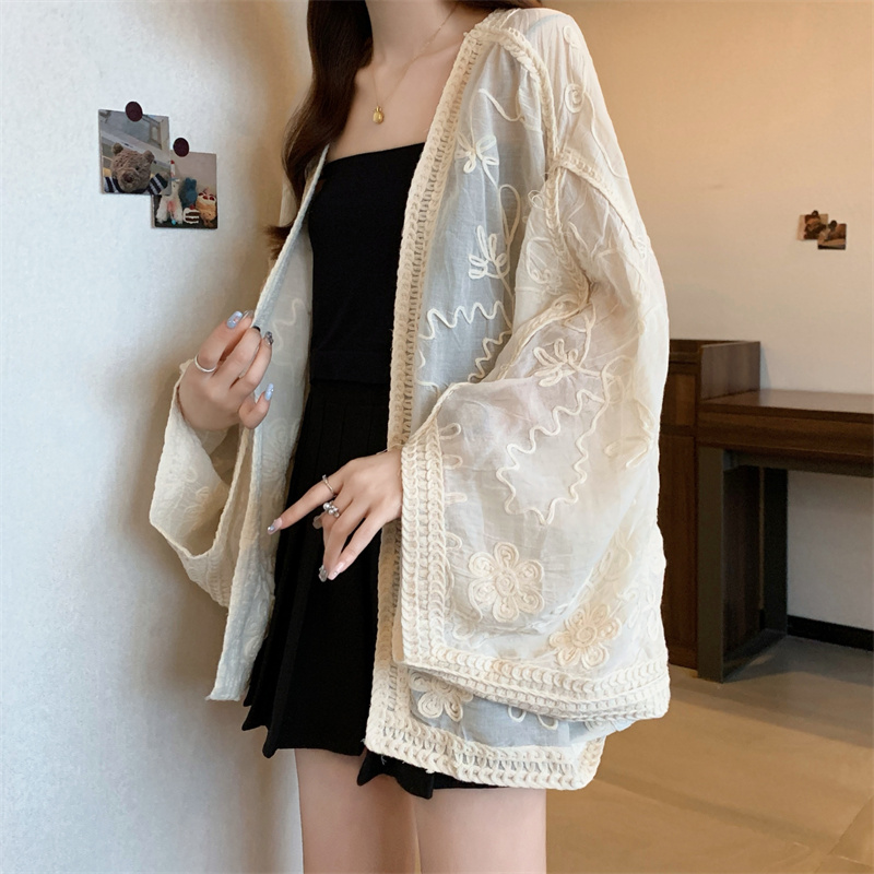 Summer sunscreen coat embroidery loose tops for women