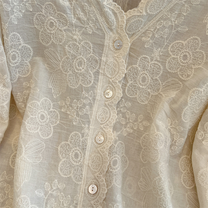 Slim short sleeve shirt summer embroidery tops for women