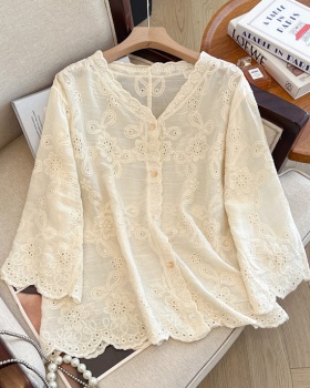Summer large yard tops V-neck white shirt for women