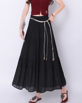 A-line long cotton linen vacation big skirt skirt