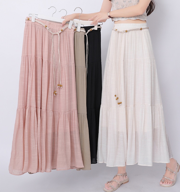 A-line long cotton linen vacation big skirt skirt
