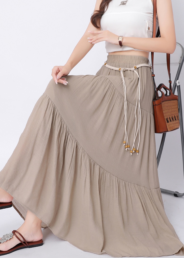 A-line long cotton linen vacation big skirt skirt