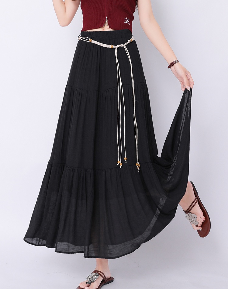 A-line long cotton linen vacation big skirt skirt