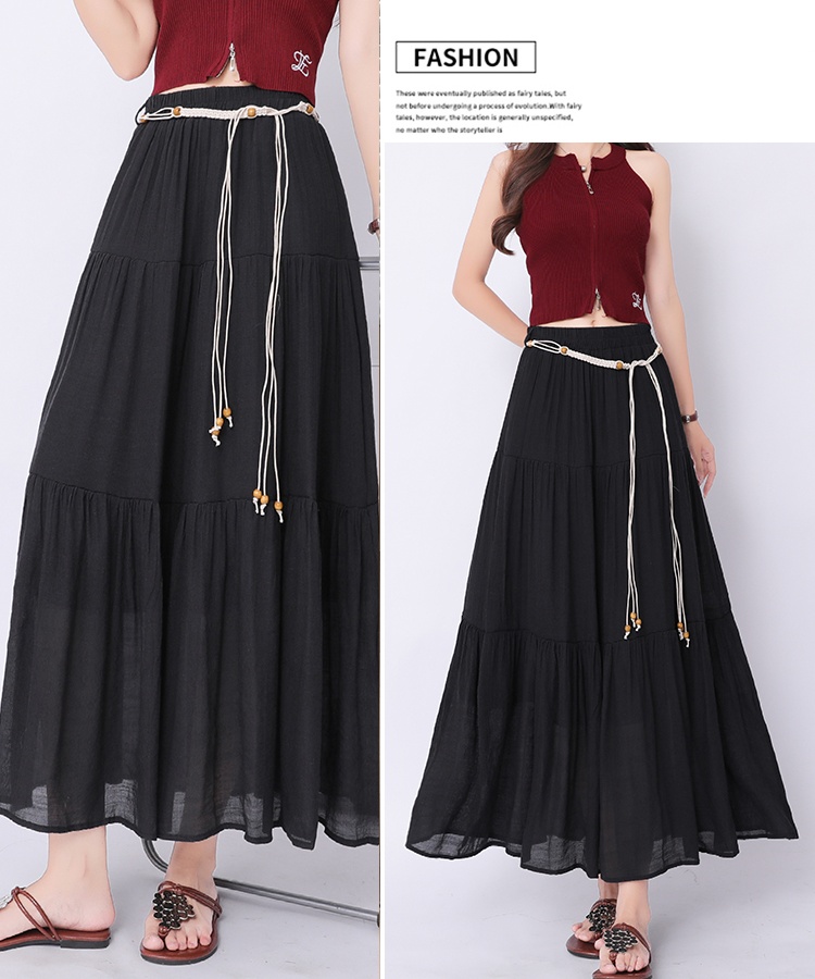 A-line long cotton linen vacation big skirt skirt