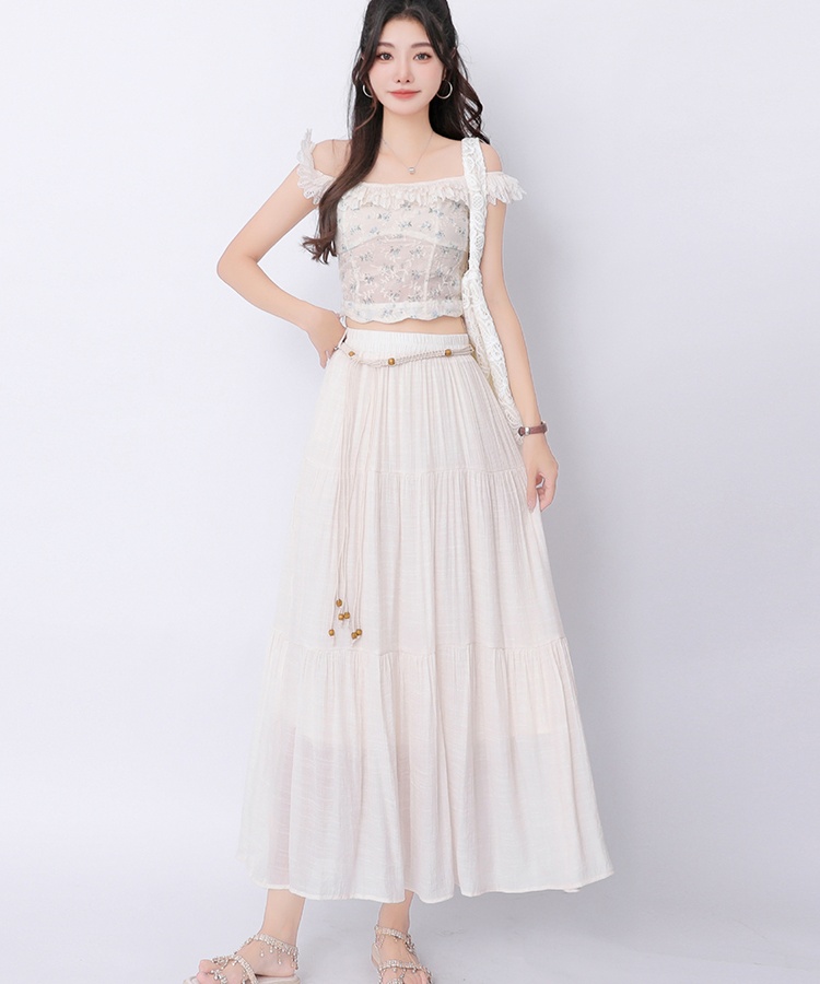 A-line long cotton linen vacation big skirt skirt