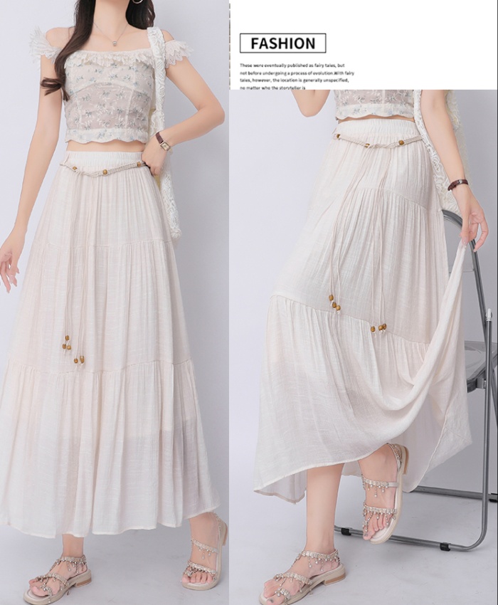 A-line long cotton linen vacation big skirt skirt