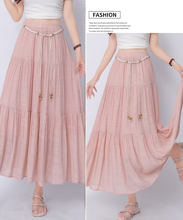 A-line long cotton linen vacation big skirt skirt