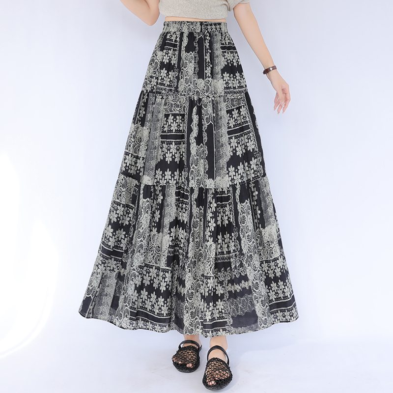 Printing skirt national style long skirt for women