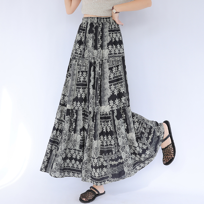 Printing skirt national style long skirt for women