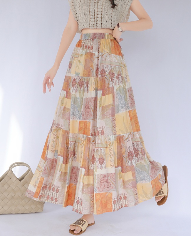 Printing skirt national style long skirt for women