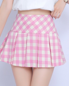 Summer pink skirt anti emptied plaid short skirt for women