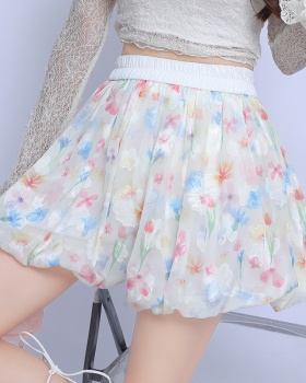Ice silk floral culottes high waist shorts for women
