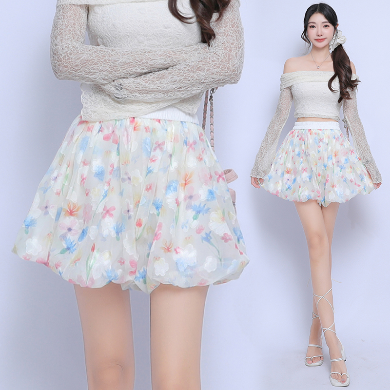 Ice silk floral culottes high waist shorts for women