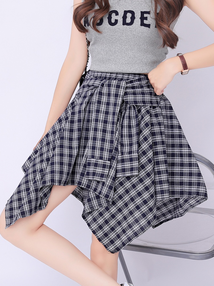 Retro irregular plaid skirt A-line all-match short skirt