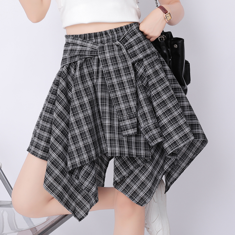 Retro irregular plaid skirt A-line all-match short skirt