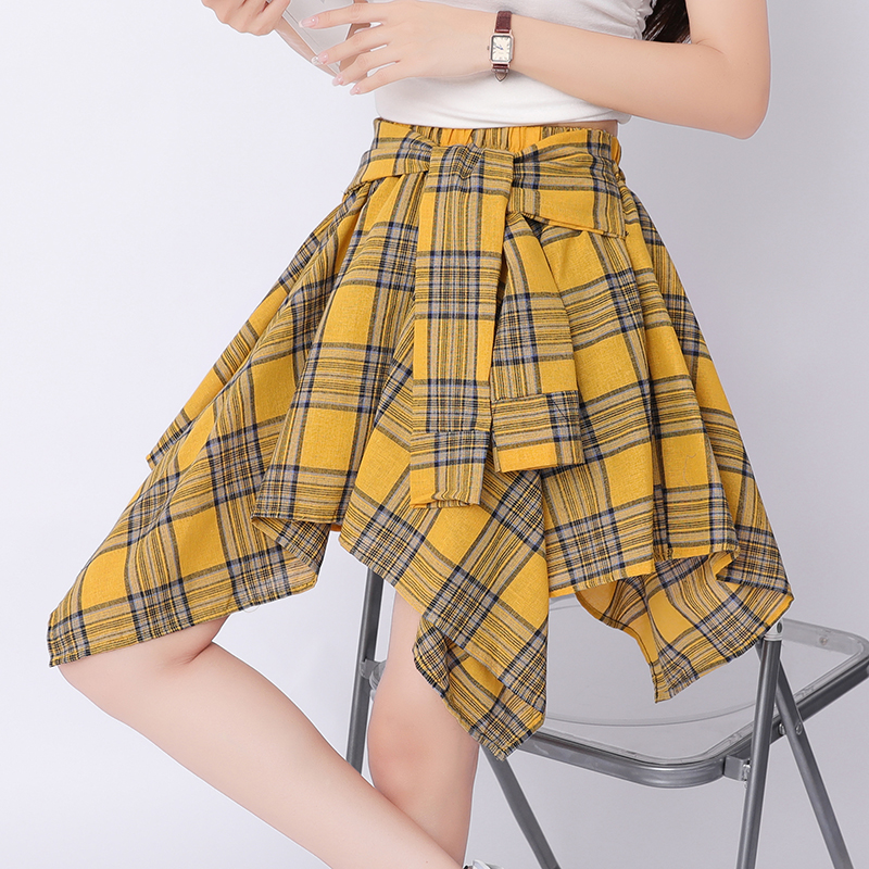 Retro irregular plaid skirt A-line all-match short skirt