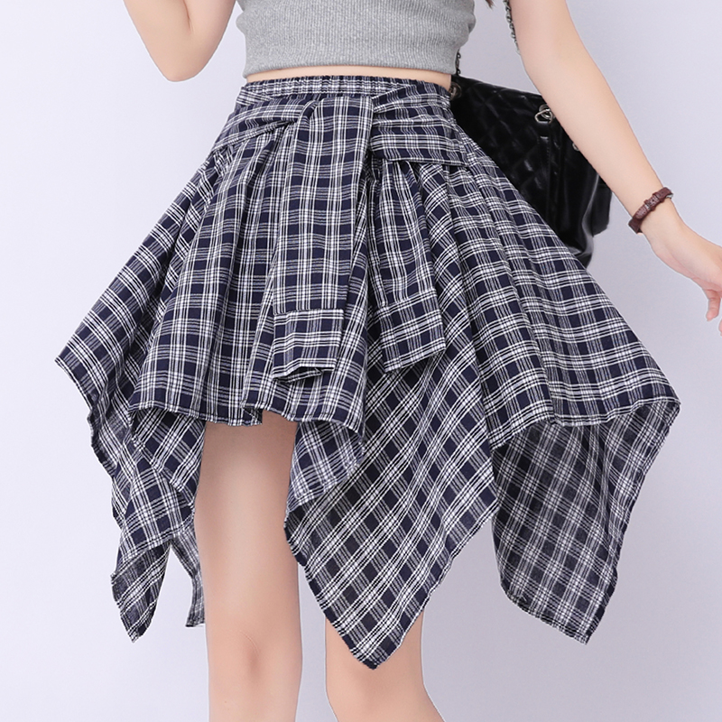 Retro irregular plaid skirt A-line all-match short skirt