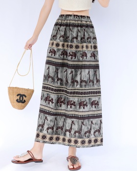 Summer straight slim A-line high waist printing retro split skirt