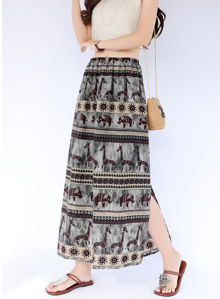 Summer straight slim A-line high waist printing retro split skirt
