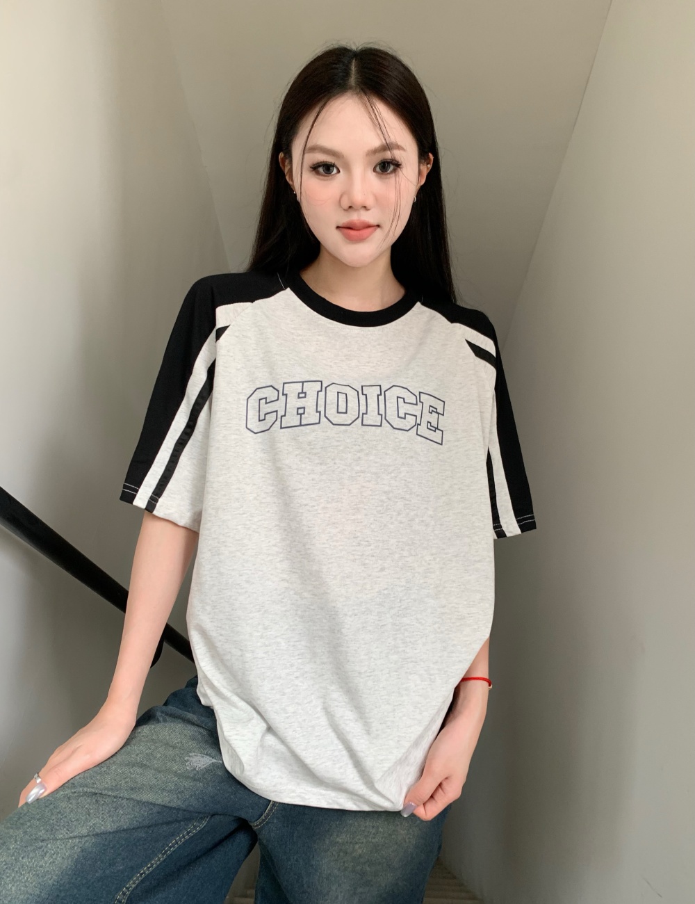 American style retro short sleeve summer T-shirt for women