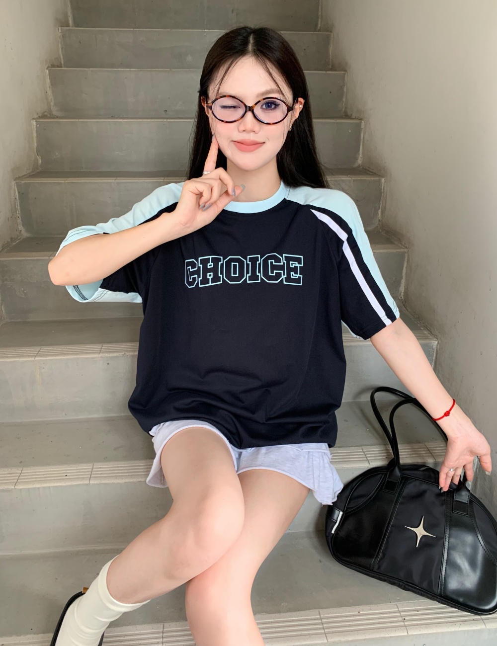 American style retro short sleeve summer T-shirt for women