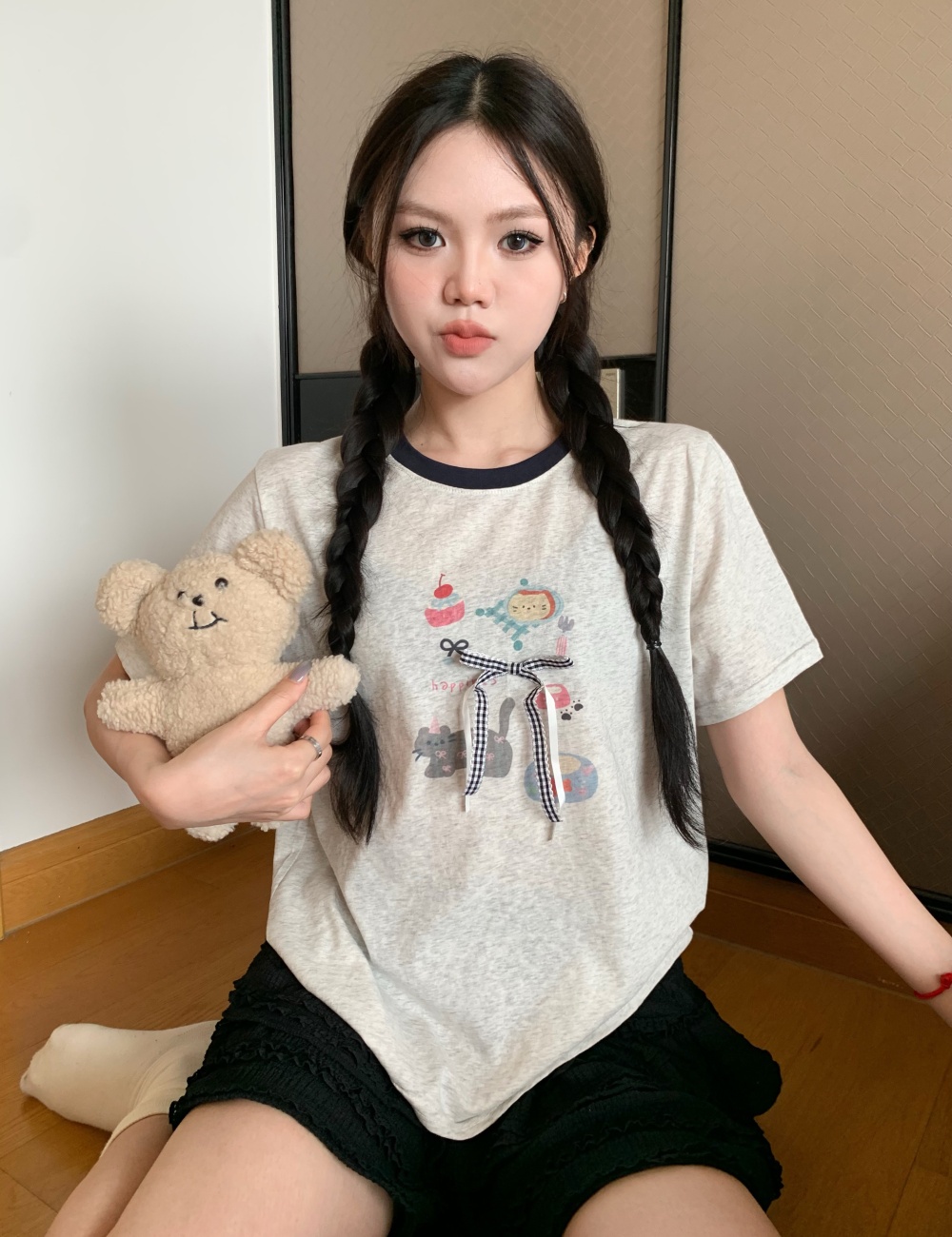 All-match short sleeve childlike T-shirt for women