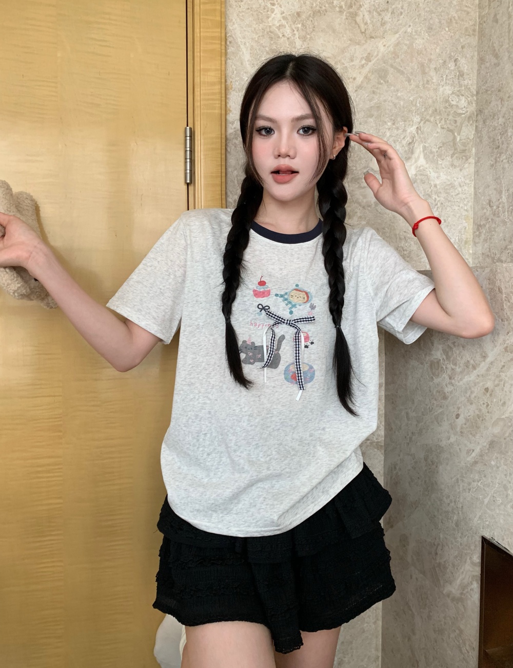 All-match short sleeve childlike T-shirt for women