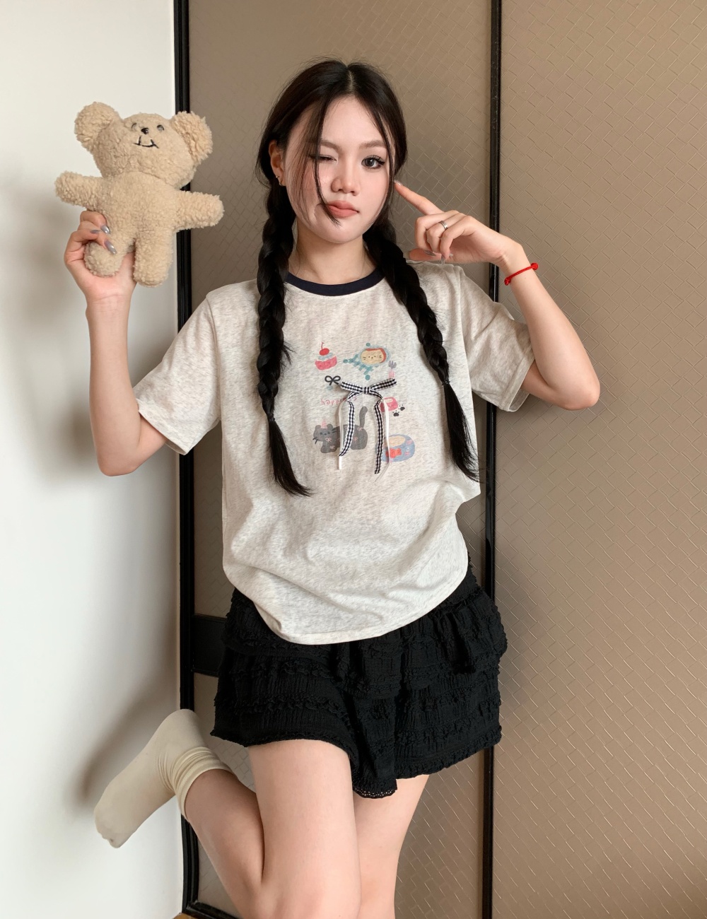 All-match short sleeve childlike T-shirt for women