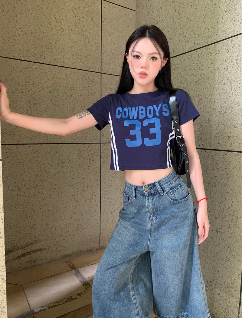 Short sleeve slim T-shirt short American style tops