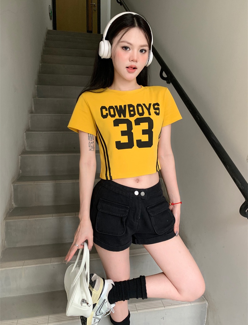 Short sleeve slim T-shirt short American style tops