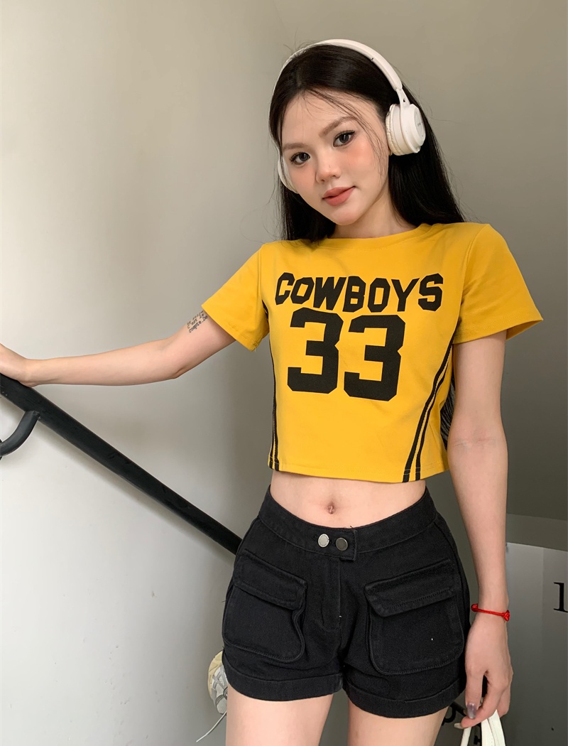 Short sleeve slim T-shirt short American style tops
