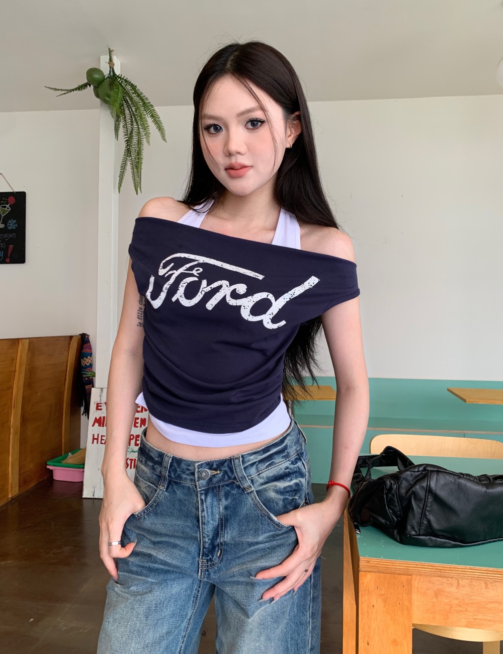 Korean style summer slim vest letters fashion tops for women