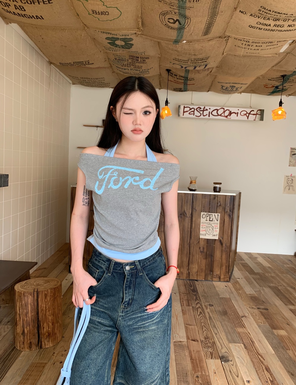 Korean style summer slim vest letters fashion tops for women
