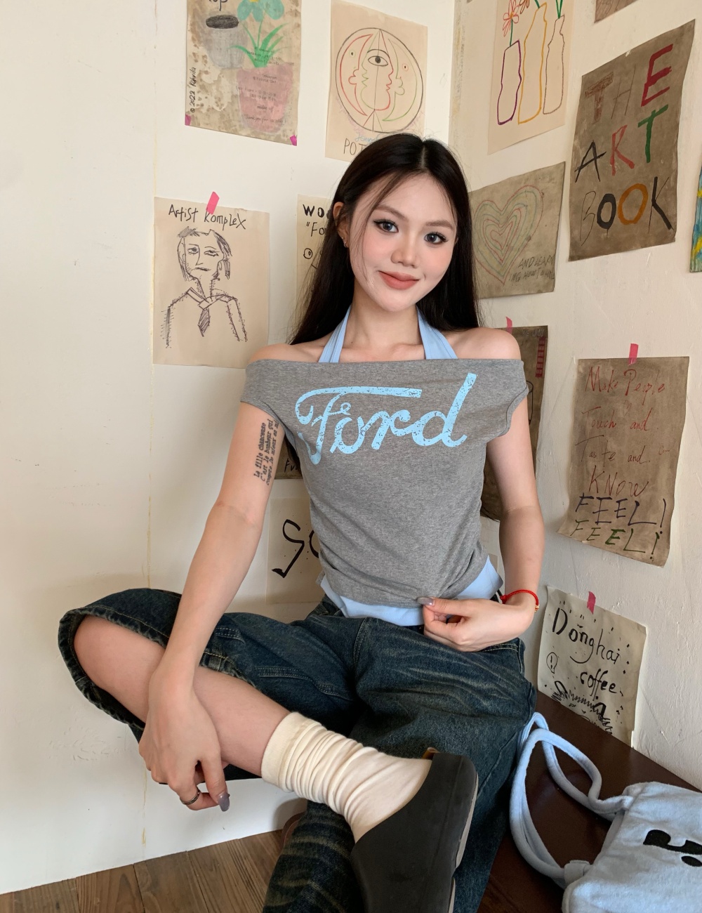 Korean style summer slim vest letters fashion tops for women