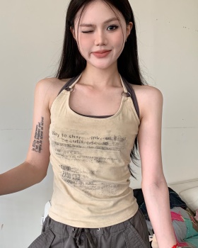 Retro Pseudo-two spicegirl tops American style sling vest
