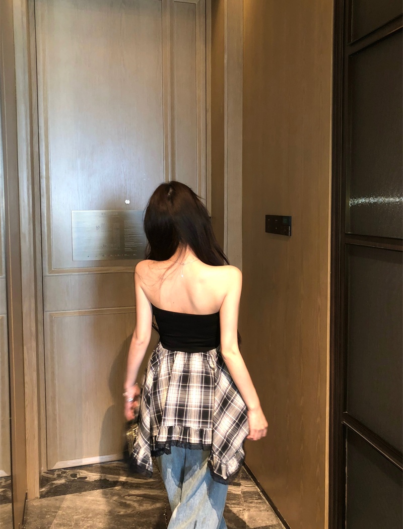 Sexy wrapped chest slim splice plaid tops for women