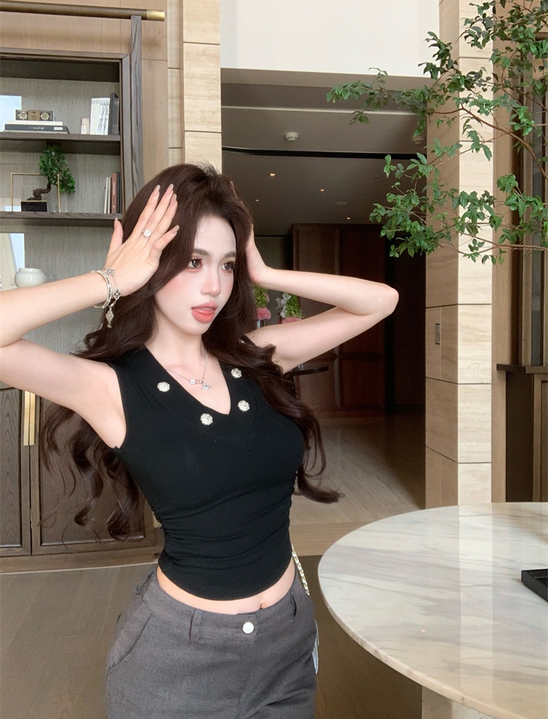 Slim tight lace vest streamer V-neck tops for women