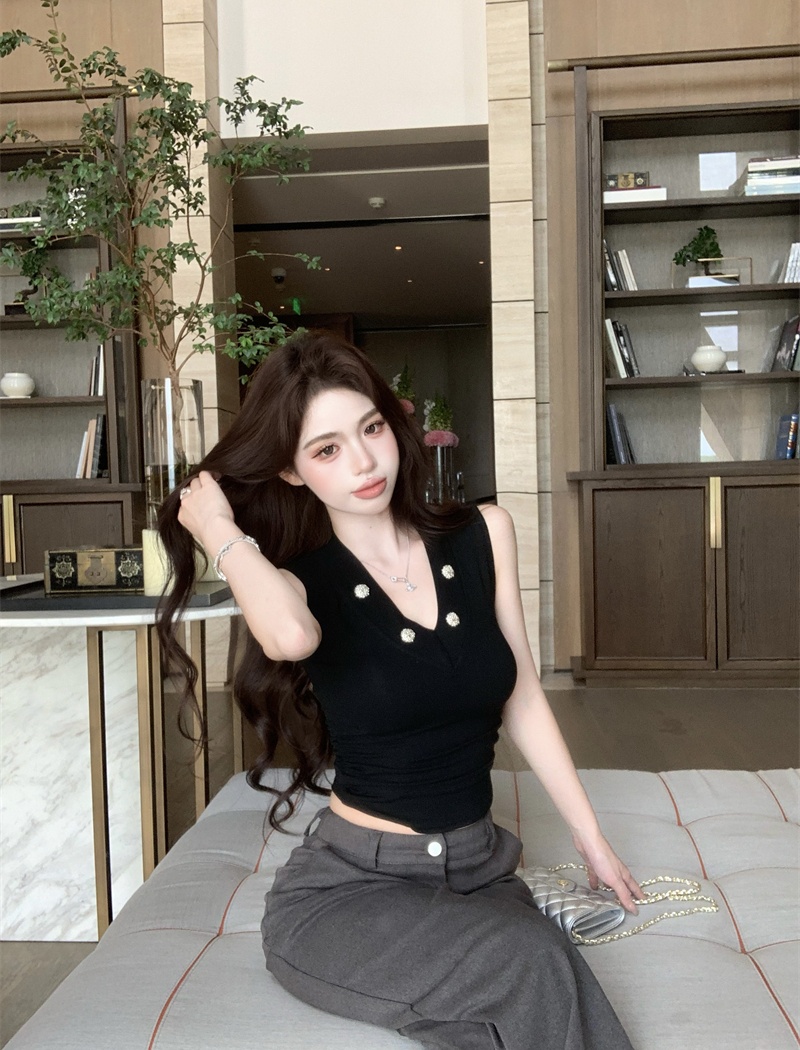 Slim tight lace vest streamer V-neck tops for women