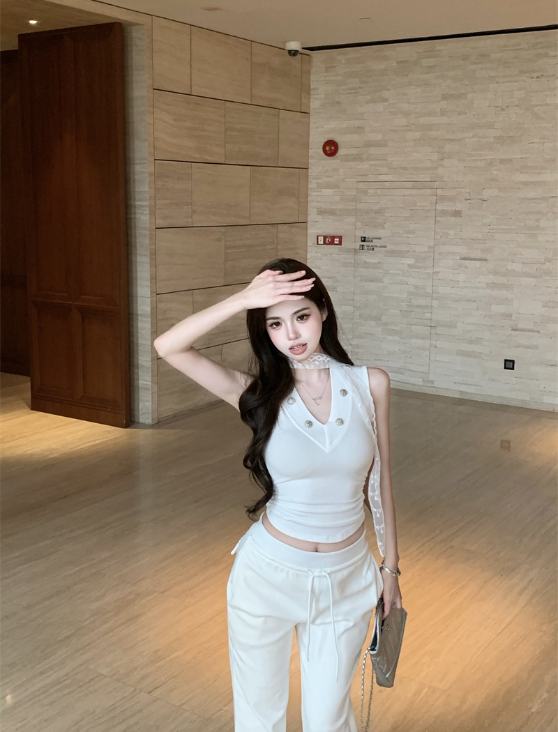Slim tight lace vest streamer V-neck tops for women