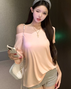 Loose sunscreen black-white T-shirt knitted short sleeve tops