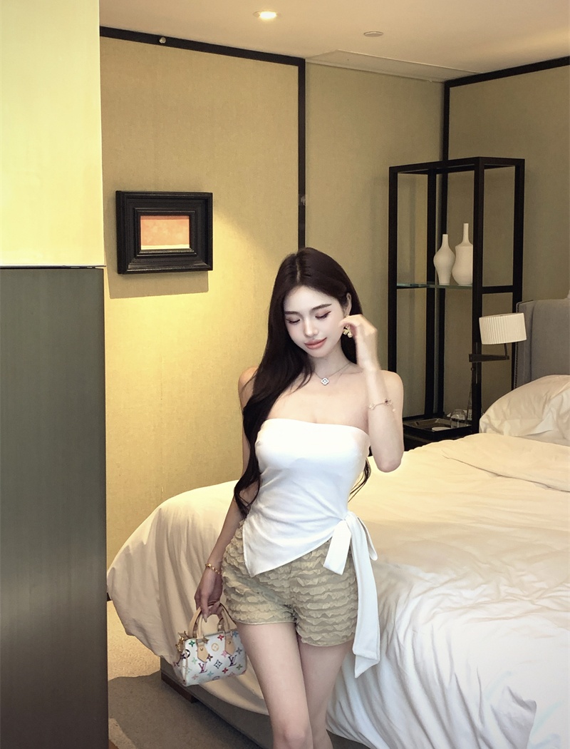All-match white wrapped chest enticement bandage tops