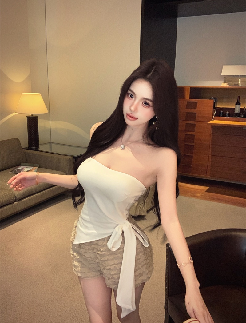 All-match white wrapped chest enticement bandage tops