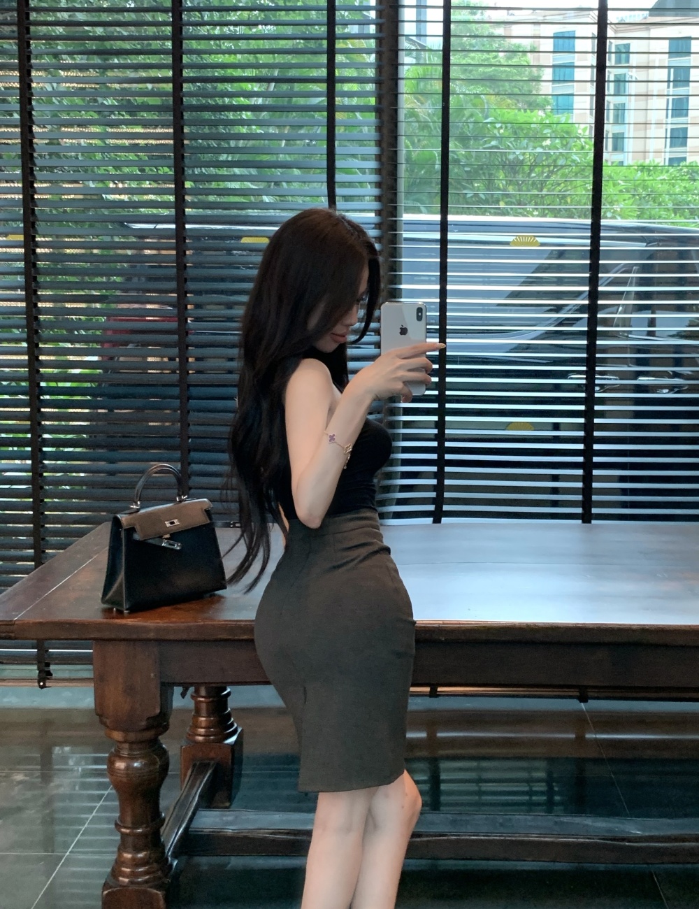 Black high waist vest tight sexy skirt 2pcs set for women