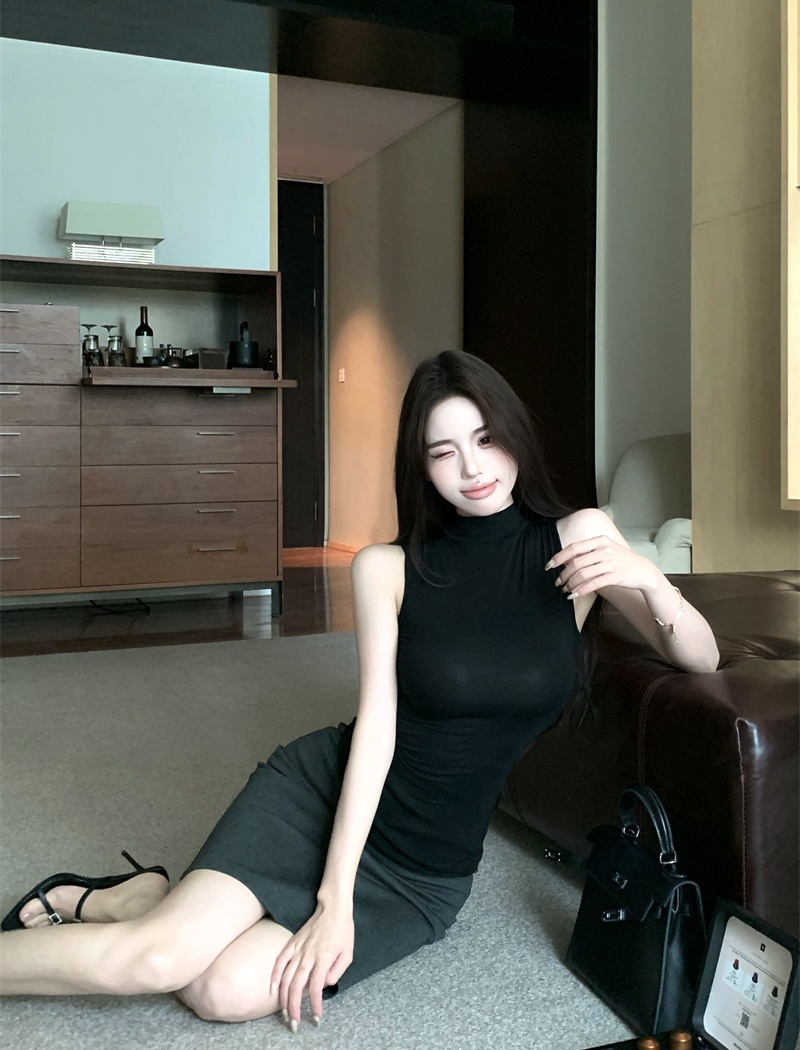 Black high waist vest tight sexy skirt 2pcs set for women