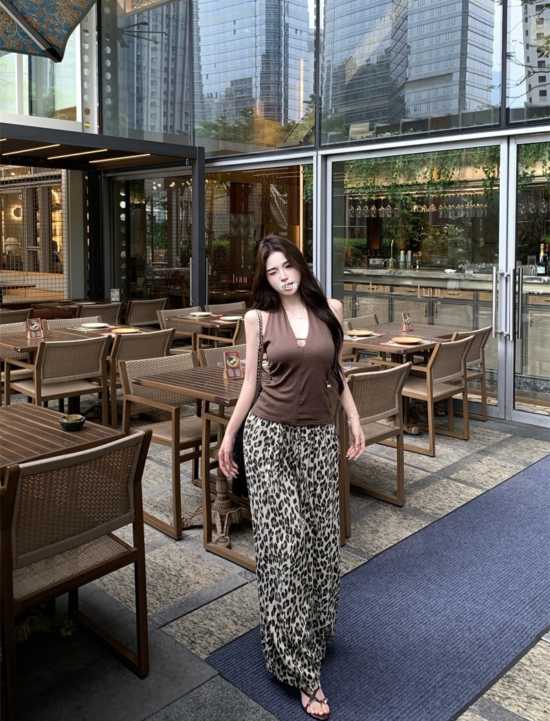 Halter cool V-neck vest loose Casual long pants a set