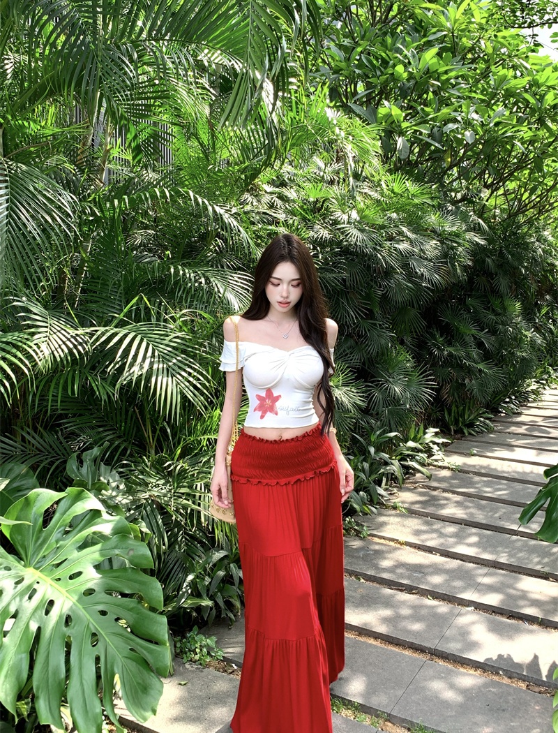 Short sleeve skirt wood ear T-shirt a set for women
